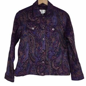 COLDWATER CREEK Jacket Woven Tapestry Beaded Paisley Floral Boho Petite Medium